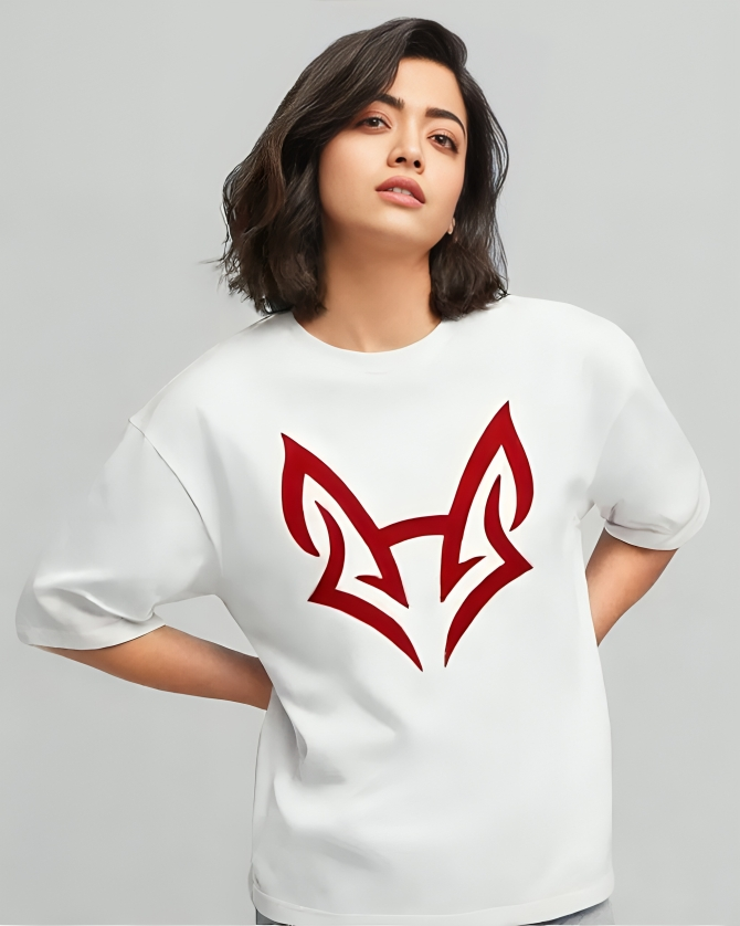 White Oversized Unisex Fox Creative Edition Terry T-Shirt !