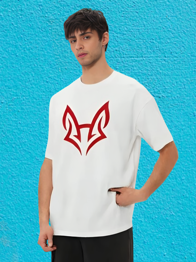 White Oversized Unisex Fox Creative Edition Terry T-Shirt !