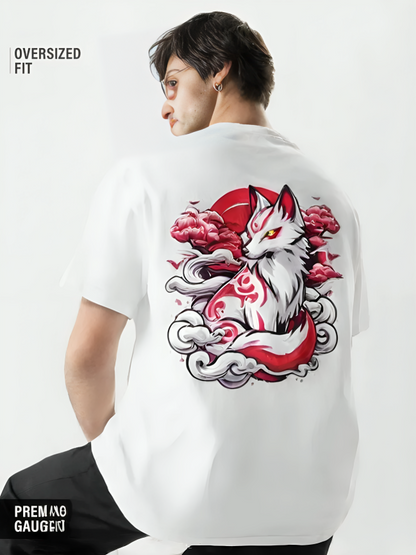 White Oversized Unisex Fox Creative Edition Terry T-Shirt !